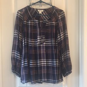 Style & Co. Petite Plaid High Low Blouse